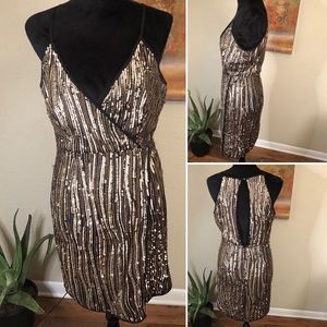 Gianni Bini Sequin Wrap Bronze Gold Holiday Dress